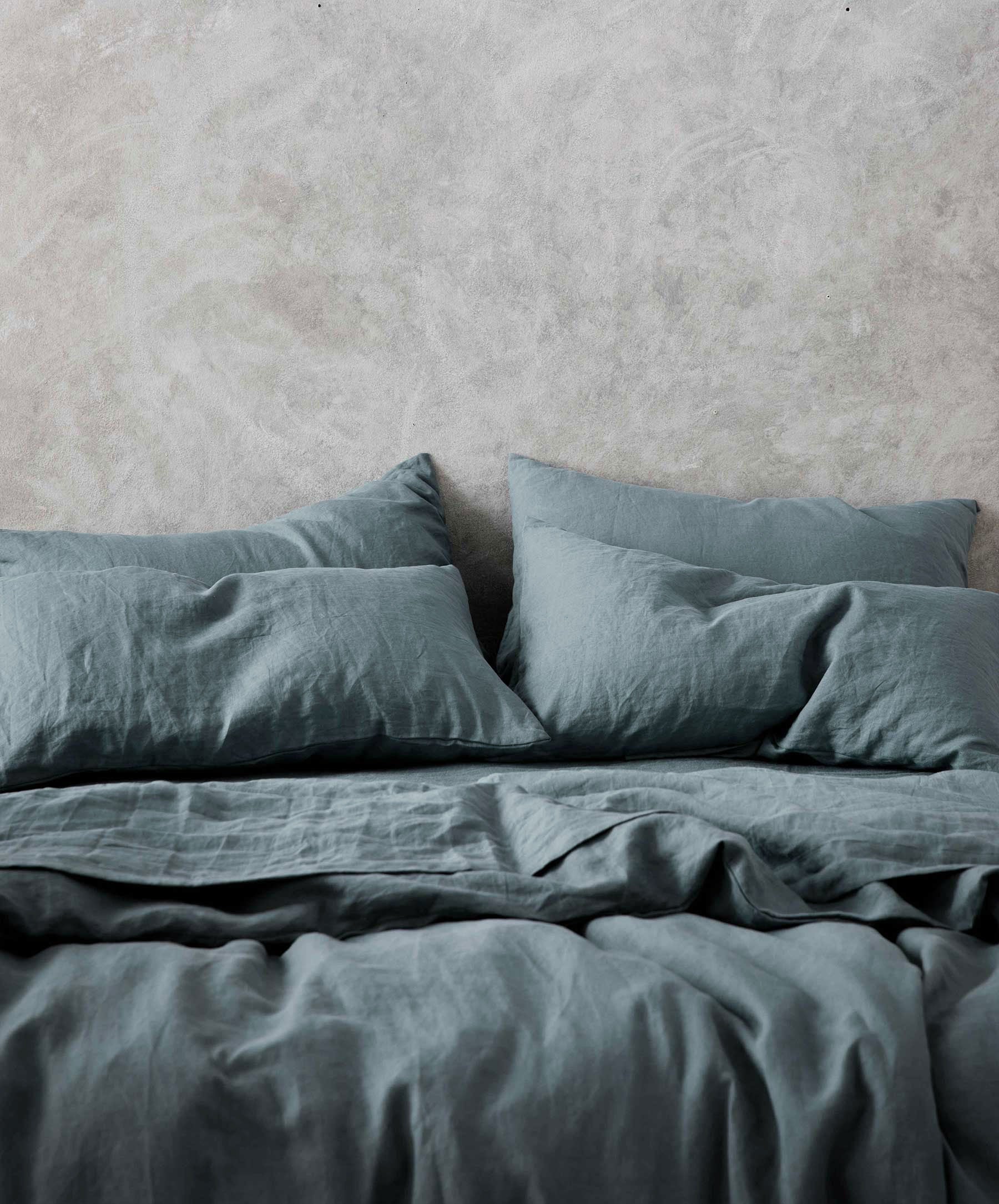 Linen Flat Sheet with Border - Bluestone - Image 3
